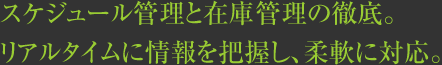 スケジュール管理と在庫管理の徹底。リアルタイムに情報を把握し、柔軟に対応。 